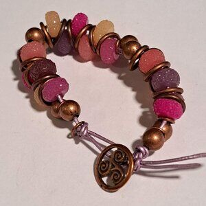 frosted glitter beaded bracelet with copper color button beads